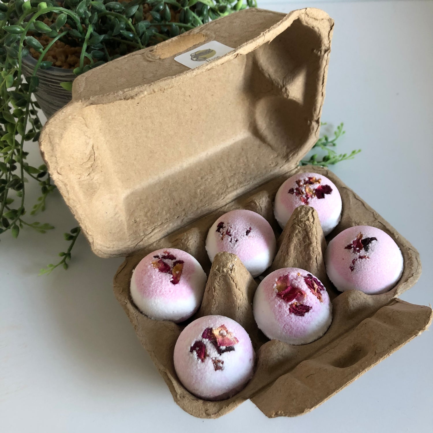 Rose egg box bath bombs