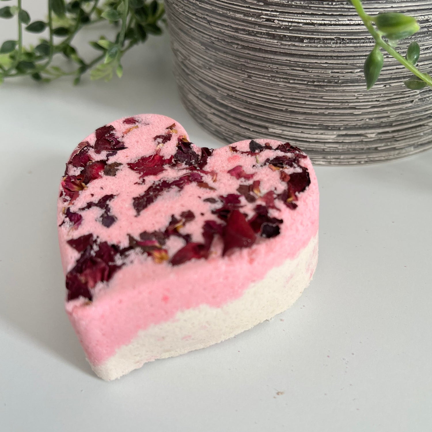 pink white rose heart bath bomb