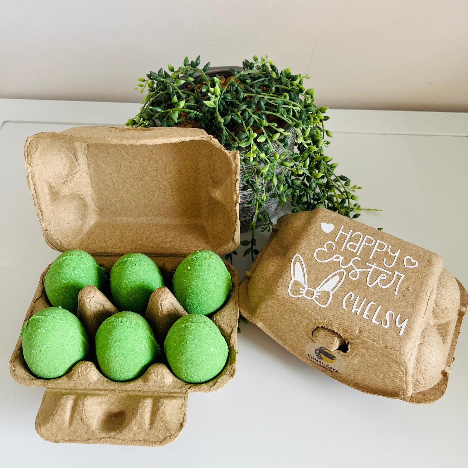 green Easter egg box bath bombs